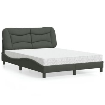 Cama Matrimonial | Cama Para Adultos | Cama Con Colchón Tela Gris Oscuro 120x200 Cm Cfw17459