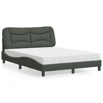 Cama Matrimonial | Cama Para Adultos | Cama Con Colchón Tela Gris Oscuro 140x200 Cm Cfw66750