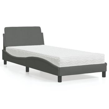 Cama Individual | Cama Para Adultos | Cama Con Colchón Tela Gris Oscuro 90x200 Cm Cfw34886