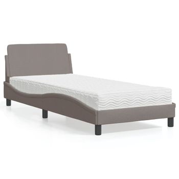 Cama Individual | Cama Para Adultos | Cama Con Colchón Tela Gris Taupe 80x200 Cm Cfw76206