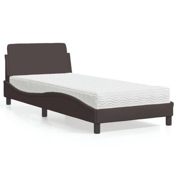 Cama Individual | Cama Para Adultos | Cama Con Colchón Tela Marrón Oscuro 80x200 Cm Cfw22350