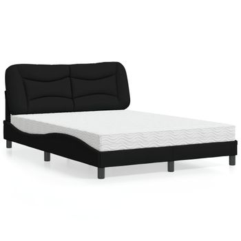 Cama Matrimonial | Cama Para Adultos | Cama Con Colchón Tela Negro 140x190 Cm Cfw68665