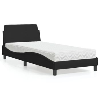 Cama Individual | Cama Para Adultos | Cama Con Colchón Tela Negro 90x190 Cm Cfw28245