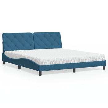 Cama Matrimonial | Cama Para Adultos | Cama Con Colchón Terciopelo Azul 180x200 Cm Cfw97238