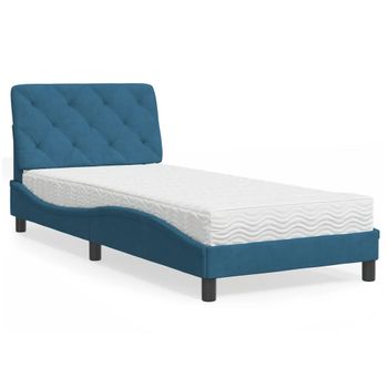 Cama Individual | Cama Para Adultos | Cama Con Colchón Terciopelo Azul 80x200 Cm Cfw28834