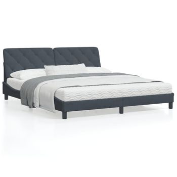 Cama Matrimonial | Cama Para Adultos | Cama Con Colchón Terciopelo Gris Oscuro 180x200 Cm Cfw31983