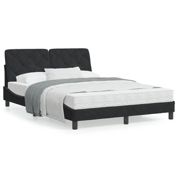 Cama Matrimonial | Cama Para Adultos | Cama Con Colchón Terciopelo Negro 120x200 Cm Cfw93838