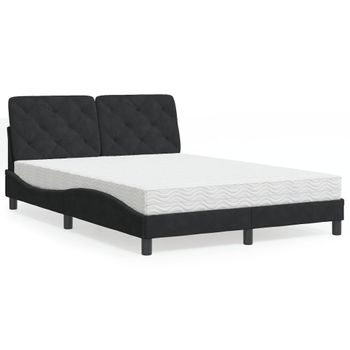 Cama Matrimonial | Cama Para Adultos | Cama Con Colchón Terciopelo Negro 140x190 Cm Cfw13401