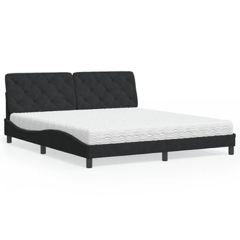 Cama Matrimonial | Cama Para Adultos | Cama Con Colchón Terciopelo Negro 180x200 Cm Cfw22268