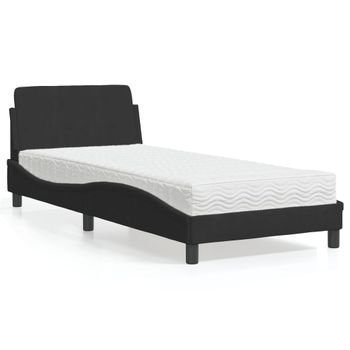 Cama Individual | Cama Para Adultos | Cama Con Colchón Terciopelo Negro 80x200 Cm Cfw39911