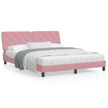 Cama Matrimonial | Cama Para Adultos | Cama Con Colchón Terciopelo Rosa 160x200 Cm Cfw26116