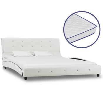 Cama Para Adultos | Cama Con Colchón Viscoelástico Cuero Sintético Blanco 140x200cm Cfw958451