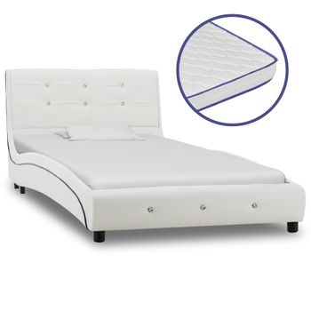 Cama Para Adultos | Cama Con Colchón Viscoelástico Cuero Sintético Blanco 90x200 Cm Cfw981221