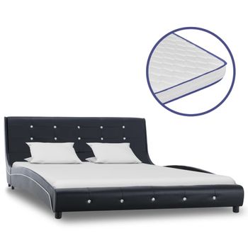 Cama Para Adultos | Cama Con Colchón Viscoelástico Cuero Sintético Negro 140x200cm Cfw934410