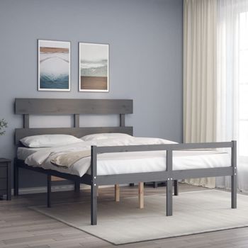 Cama Matrimonial | Cama Para Adultos | Cama De Matrimonio Personas Mayores Cabecero Madera Maciza Gris Cfw145662