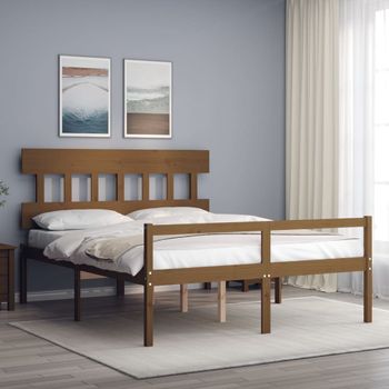 Cama Matrimonial | Cama Para Adultos | Cama De Matrimonio Personas Mayores Cabecero Madera Marrón Miel Cfw213121