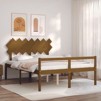 Cama Matrimonial | Cama Para Adultos | Cama De Matrimonio Personas Mayores Cabecero Madera Marrón Miel Cfw554664