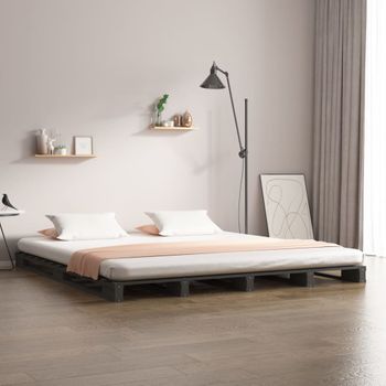 Cama Para Adultos | Cama De Palets Madera Maciza De Pino Gris King Size 150x200 Cm Cfw537172