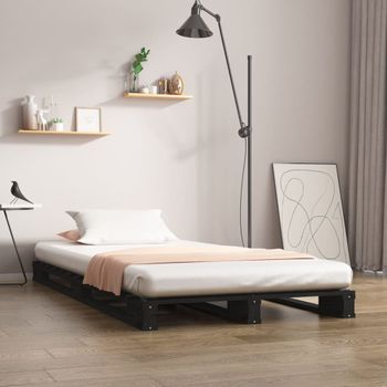 Cama Para Adultos | Cama De Palets Madera Maciza De Pino Negra 100x200 Cm Cfw643778