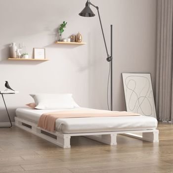 Cama Para Adultos | Cama De Palets Madera Maciza Pino Blanca Pequeña 75x190 Cm Cfw992974