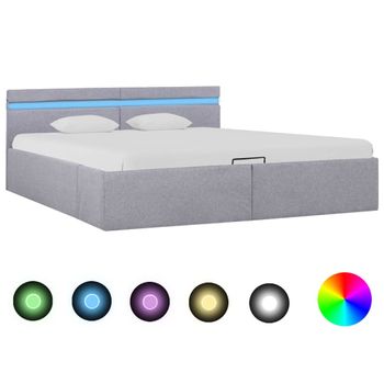 Cama Matrimonial | Cama Para Adultos | Cama Hidráulica Con Almacenaje Y Led Tela Gris Claro 180x200cm Cfw56847