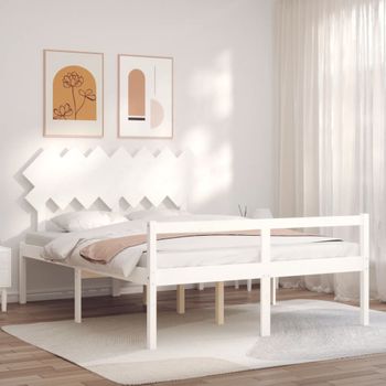 Cama Matrimonial | Cama Para Adultos | Cama Matrimonio Personas Mayores Cabecero Madera Maciza Blanco Cfw158838