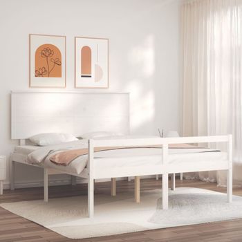 Cama Para Adultos | Cama Matrimonio Personas Mayores Cabecero Madera Maciza Blanco Cfw664005