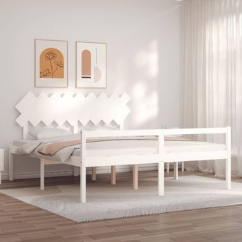 Cama Matrimonial | Cama Para Adultos | Cama Matrimonio Personas Mayores Cabecero Madera Maciza Blanco Cfw423824