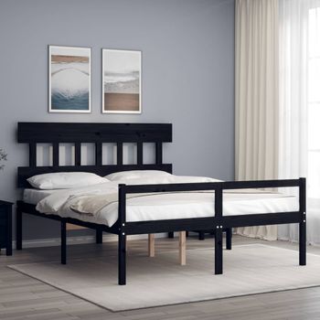 Cama Matrimonial | Cama Para Adultos | Cama Matrimonio Personas Mayores Cabecero Madera Maciza Negro Cfw867064