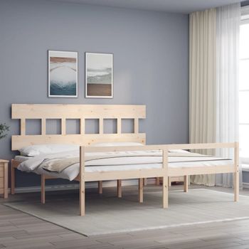 Cama Matrimonial | Cama Para Adultos | Cama Para Personas Mayores Con Cabecero Madera Maciza 200x200cm Cfw313953