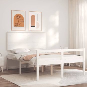 Cama Matrimonial | Cama Para Adultos | Cama Para Personas Mayores Con Cabecero Madera Maciza Blanco Cfw607342