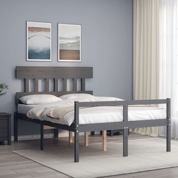 Cama Matrimonial | Cama Para Adultos | Cama Para Personas Mayores Con Cabecero Madera Maciza Gris Cfw256685