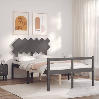 Cama Matrimonial | Cama Para Adultos | Cama Para Personas Mayores Con Cabecero Madera Maciza Gris Cfw518619