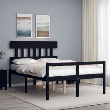 Cama Matrimonial | Cama Para Adultos | Cama Para Personas Mayores Con Cabecero Madera Maciza Negro Cfw286684