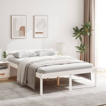 Cama Para Adultos | Cama Para Personas Mayores Madera Maciza Pino Blanca 140x200 Cm Cfw227632