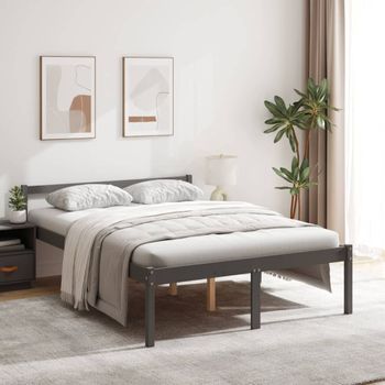 Cama Para Adultos | Cama Para Personas Mayores Madera Maciza Pino Gris 135x190 Cm Cfw546116