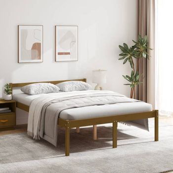 Cama Para Adultos | Cama Para Personas Mayores Madera Maciza Pino Marrón 135x190 Cm Cfw162667