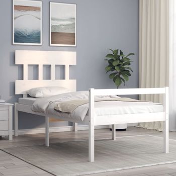 Cama Para Adultos | Cama Personas Mayores Cabecero Madera Maciza Blanco 100x200 Cm Cfw181677