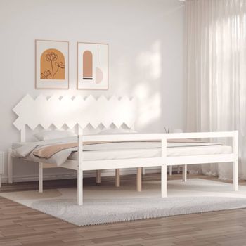 Cama Matrimonial | Cama Para Adultos | Cama Personas Mayores Cabecero Madera Maciza Blanco 200x200 Cm Cfw29500