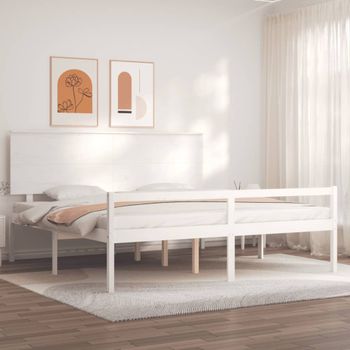 Cama Matrimonial | Cama Para Adultos | Cama Personas Mayores Cabecero Madera Maciza Blanco 200x200 Cm Cfw54052