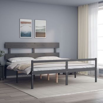 Cama Matrimonial | Cama Para Adultos | Cama Personas Mayores Cabecero Madera Maciza Gris 200x200 Cm Cfw962156