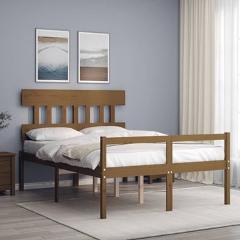 Cama Matrimonial | Cama Para Adultos | Cama Personas Mayores Cabecero Madera Marrón Miel 140x190 Cm Cfw929434