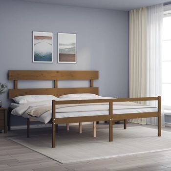 Cama Matrimonial | Cama Para Adultos | Cama Personas Mayores Cabecero Madera Marrón Miel 200x200 Cm Cfw959185