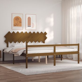 Cama Matrimonial | Cama Para Adultos | Cama Personas Mayores Cabecero Madera Marrón Miel 200x200 Cm Cfw541782