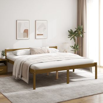 Cama Para Adultos | Cama Personas Mayores Madera Maciza Pino Marrón Miel 200x200 Cm Cfw666382