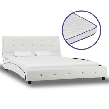 Cama Matrimonial | Cama Para Adultos | Cama Y Colchón Viscoelástico Cuero Sintético Blanco 120x200 Cm Cfw93969