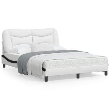 Cama Matrimonial | Cama Para Adultos | Estructura Cama Cabecero Cuero Sintético Blanco Negro 120x200cm Cfw174235