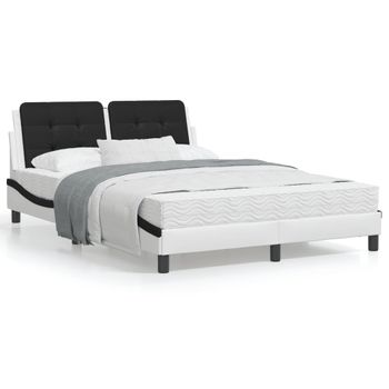 Cama Matrimonial | Cama Para Adultos | Estructura Cama Cabecero Cuero Sintético Blanco Negro 140x200cm Cfw91000