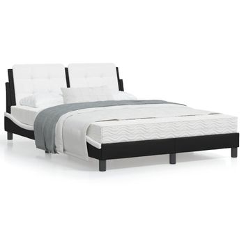 Cama Matrimonial | Cama Para Adultos | Estructura Cama Cabecero Cuero Sintético Negro Blanco 140x200cm Cfw20102