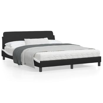 Cama Matrimonial | Cama Para Adultos | Estructura Cama Cabecero Cuero Sintético Negro Blanco 160x200cm Cfw997445